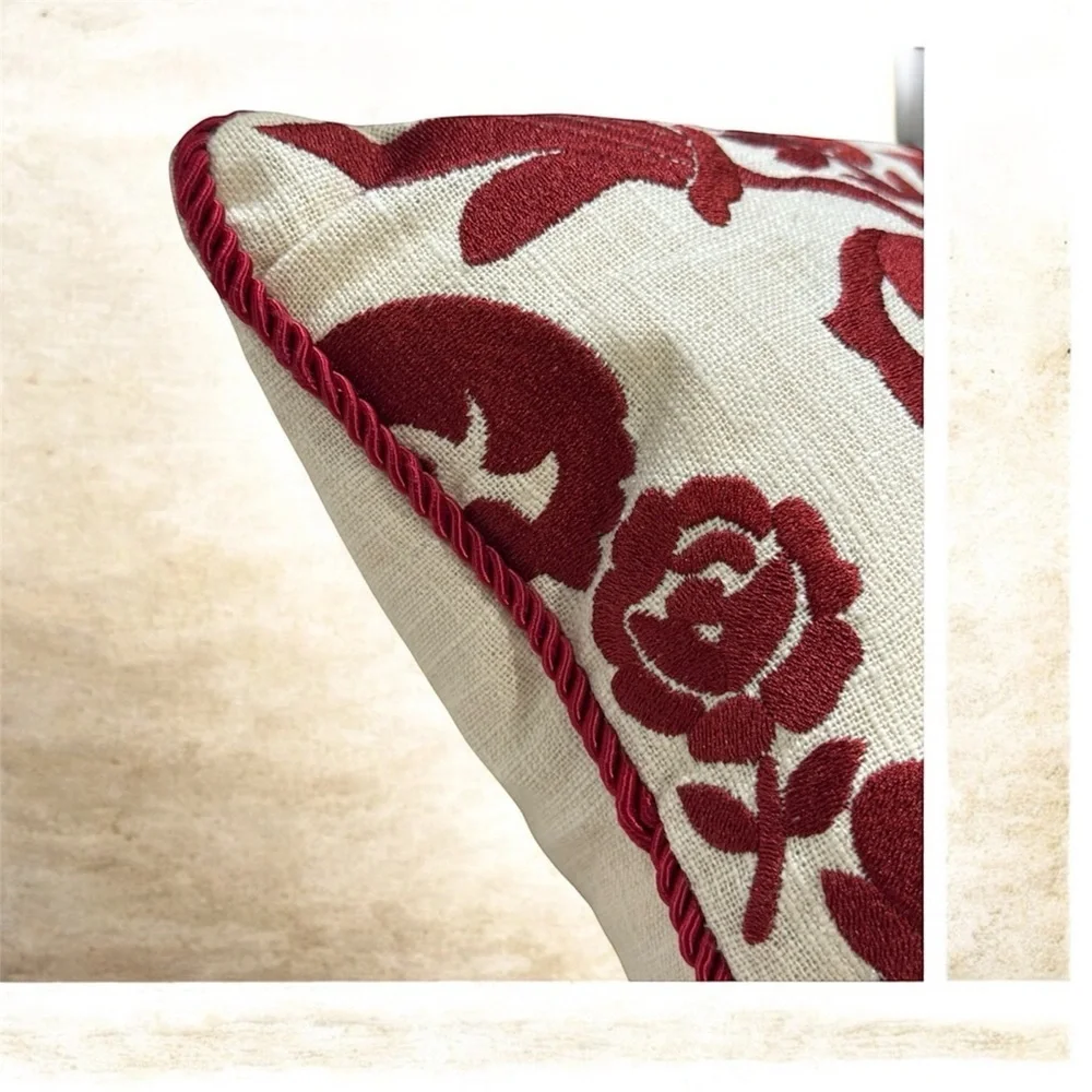 Elegant Dark Red and Cream Holiday Pillow